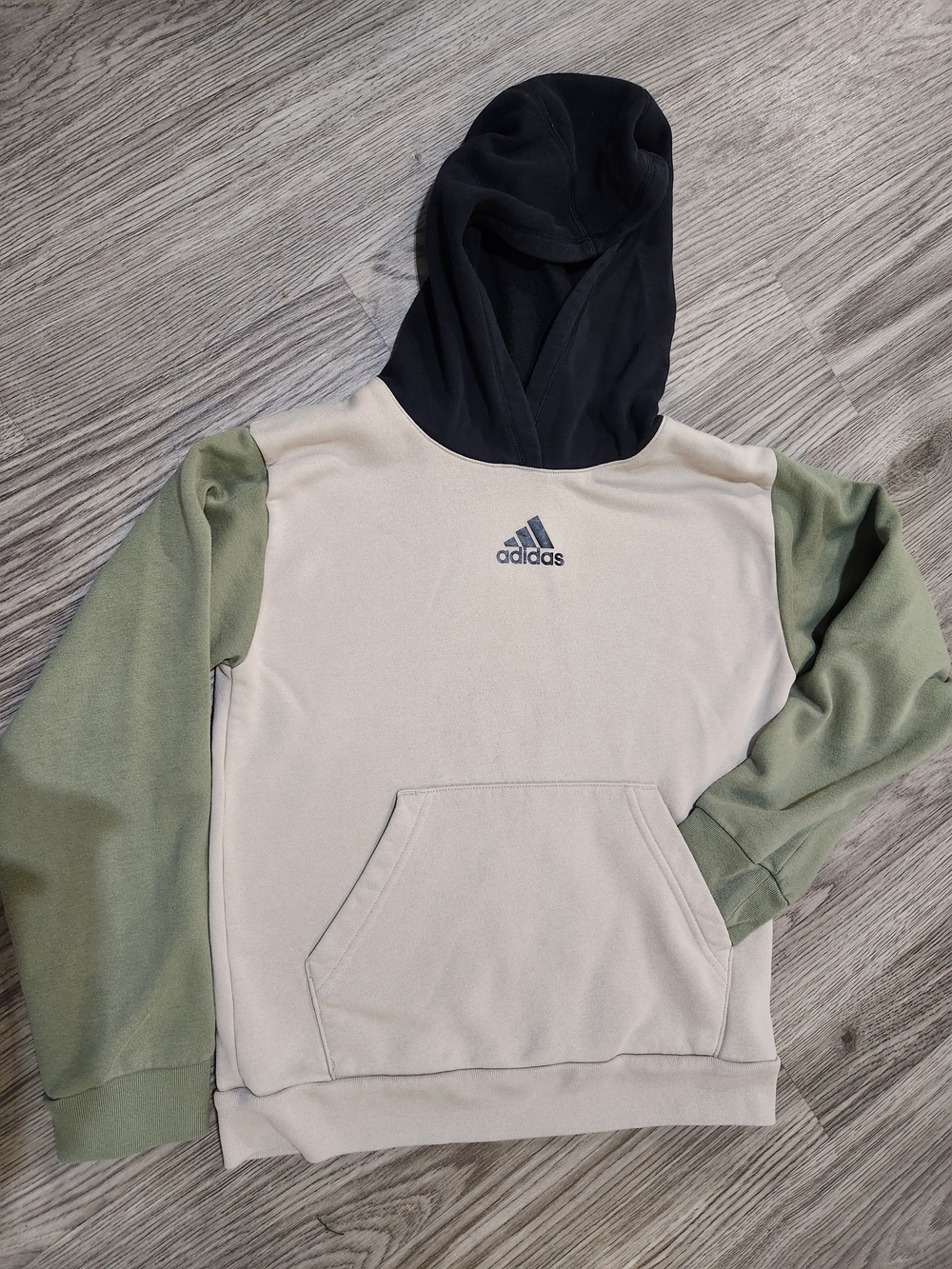 Adidas Kids Colorblock Pullover Hoodie - Cream, Olive & Black Size 10/12